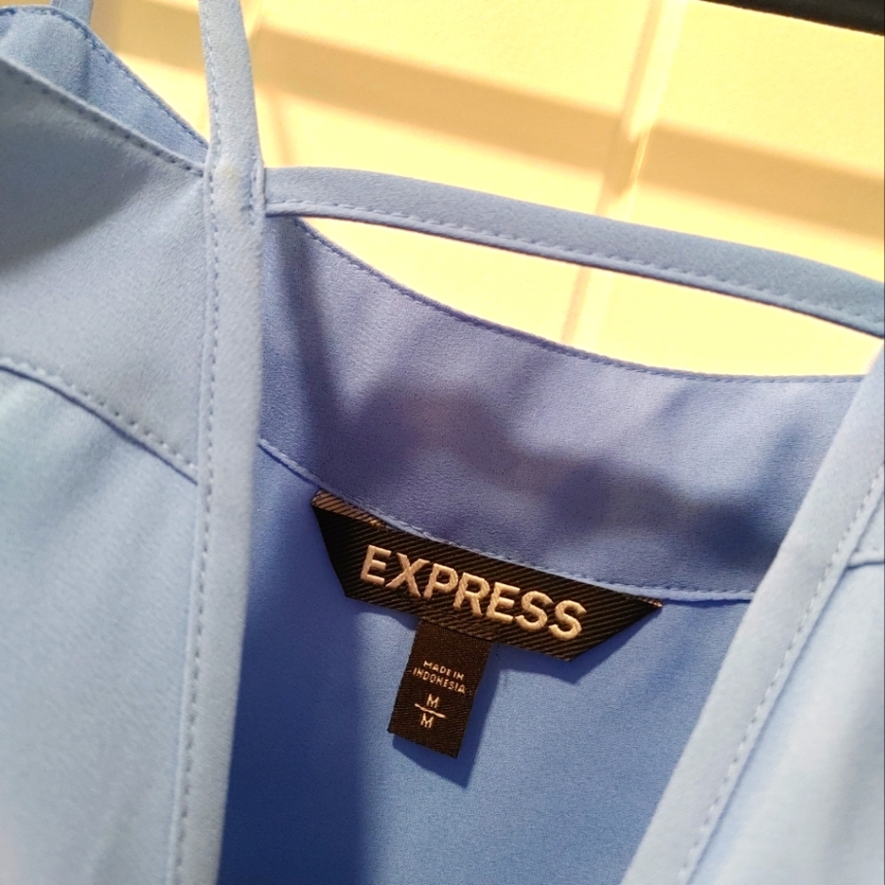 Euc Express Cold Shoulder Light Blue Button Down … - image 4